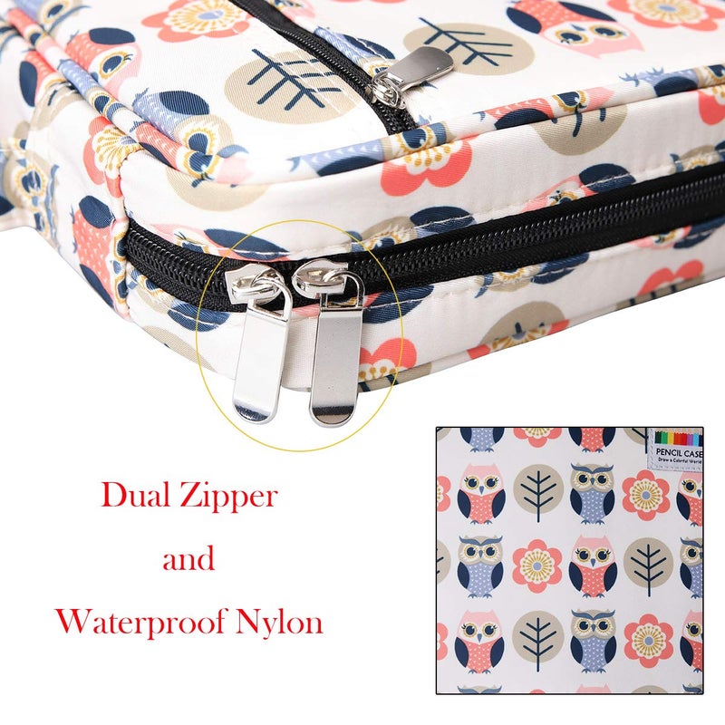 BOMKEE Coloring Pencil Case 220 Slots Pencils/Gel Pens Organizer Waterproof Travel Case Zipper Carrying Portable Pencil Markers Pen Holder Bag for Painter Writers (Cartoon Owl) - Image 5